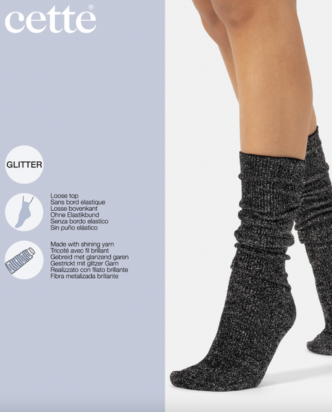 Cette - Ribbed Glitter Knee Highs in Black