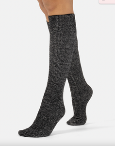 Cette - Ribbed Glitter Knee Highs in Black