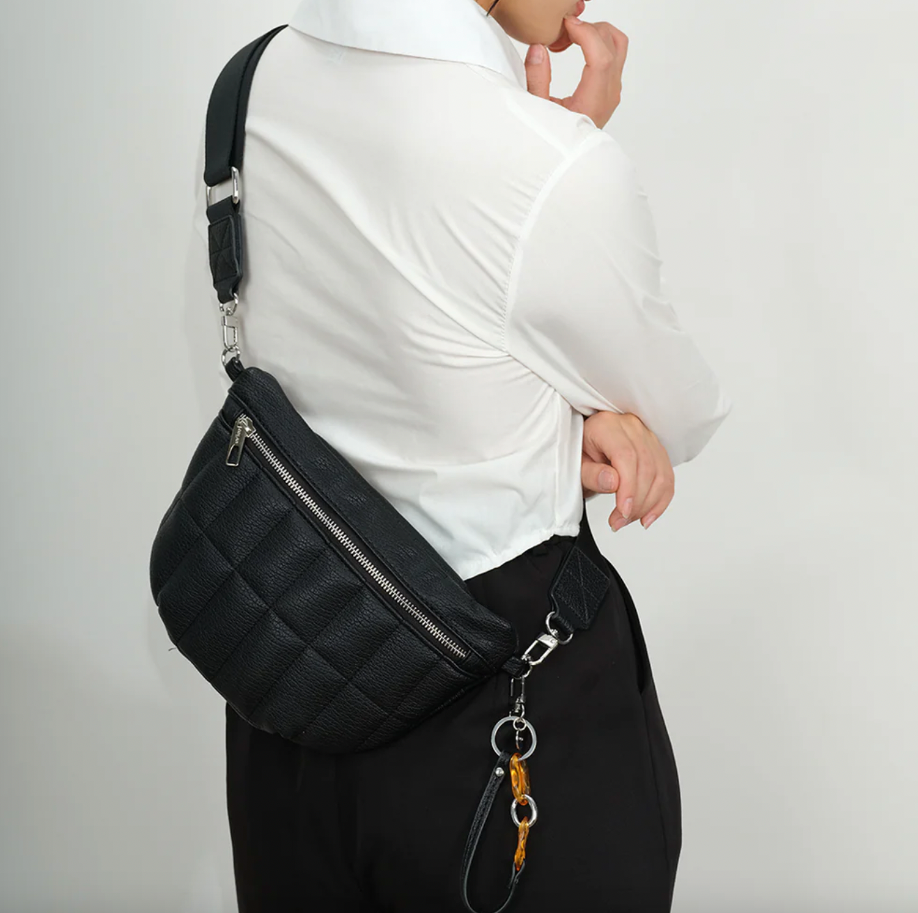 Co-Lab - Quilted Sling Crossbody Bag in Black
