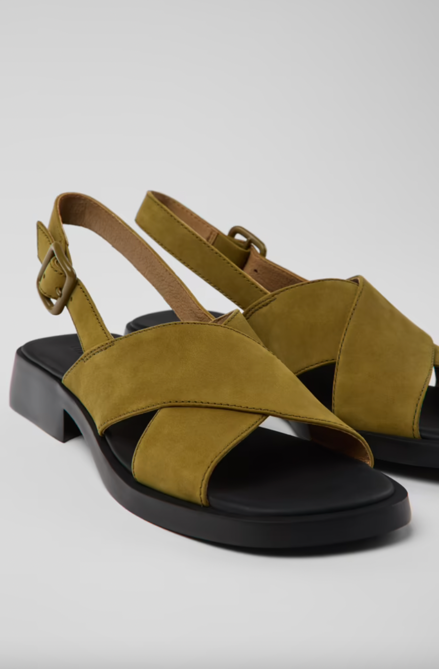 Camper - Cross-Strap Sandal in Olive Nubuck