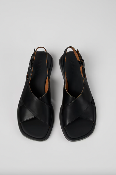 Camper - Cross-Strap Sandal in Black Leather