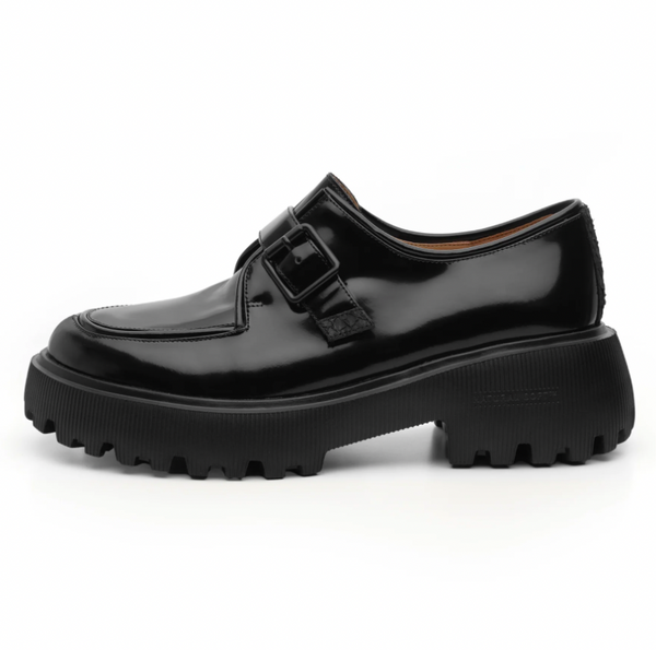 Woden - Monk Shoes in Black Polished Leather