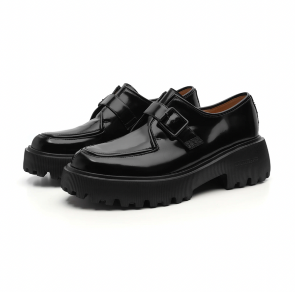 Woden - Monk Shoes in Black Polished Leather