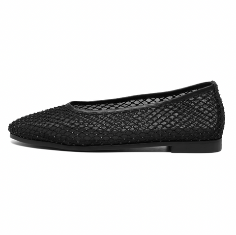 Woden - Fishnet Ballerina Flat in Black