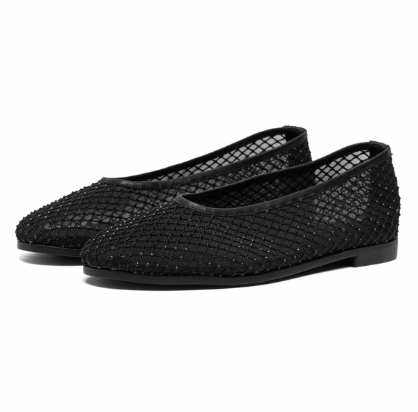 Woden - Fishnet Ballerina Flat in Black