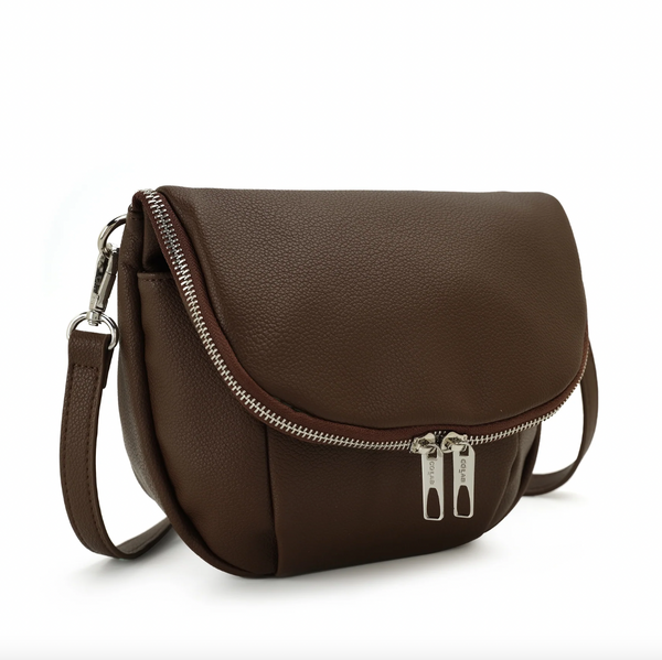 Co-Lab - Curved Flap Crossbody in Chocolate