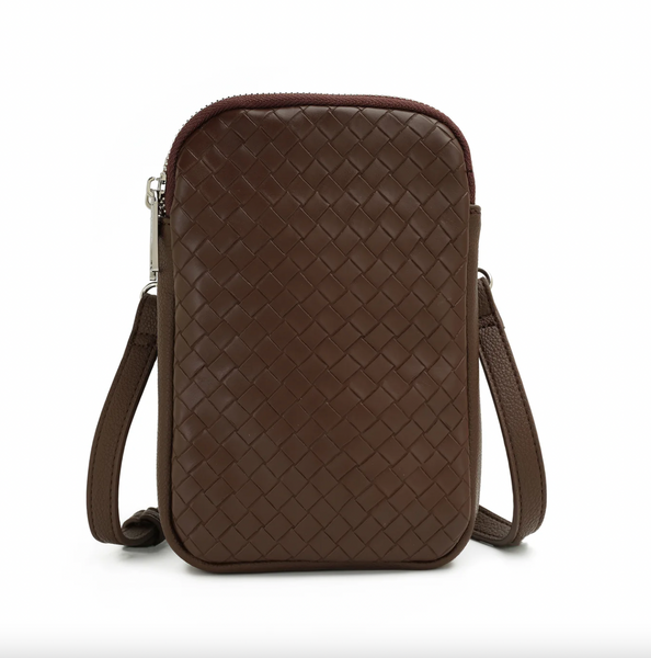 Co-Lab - Small Woven Tech Crossbody in Chocolate