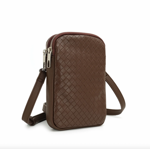 Co-Lab - Small Woven Tech Crossbody in Chocolate