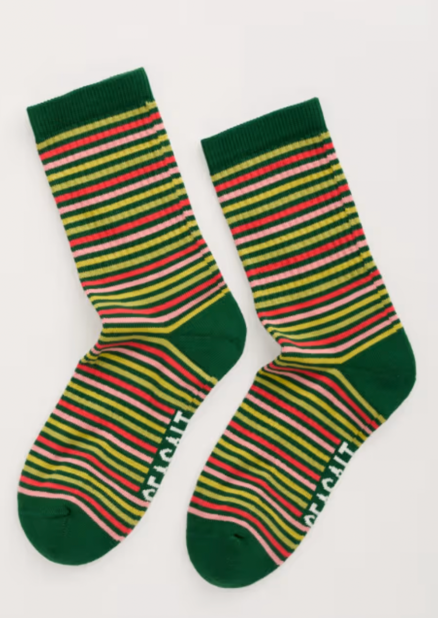 Seasalt Socks - Organic Cotton Cushioned Crew Sock in Multi Stripes