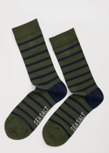 Seasalt Socks - Navy & Green Stripe Bamboo Socks (Large)