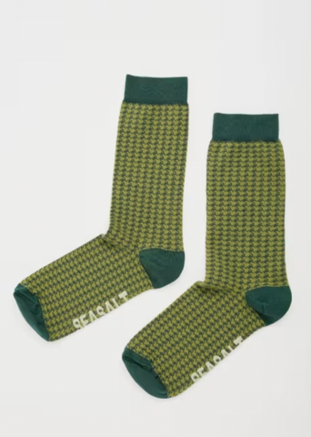 Seasalt Socks - Green Houndstooth Organic Cotton Socks (Large)