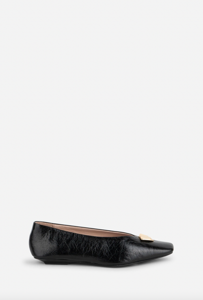 Intentionally Blank - Crinkle Patent Leather Flat in Black