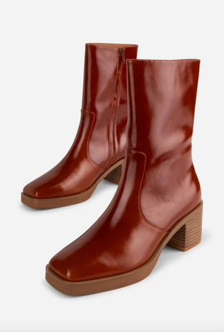 Intentionally Blank - Mid Height Boot in Polished Cognac Leather