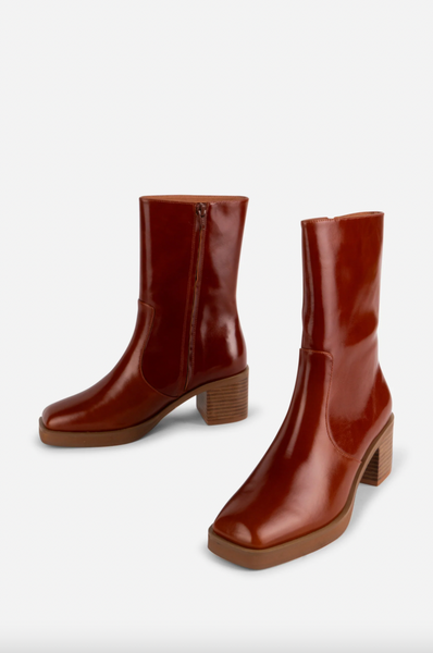 Intentionally Blank - Mid Height Boot in Polished Cognac Leather