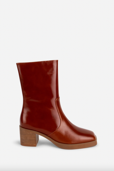 Intentionally Blank - Mid Height Boot in Polished Cognac Leather