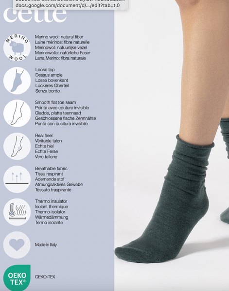 Cette - Roll Top Merino Socks in Petrol
