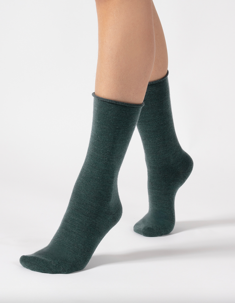 Cette - Roll Top Merino Socks in Petrol