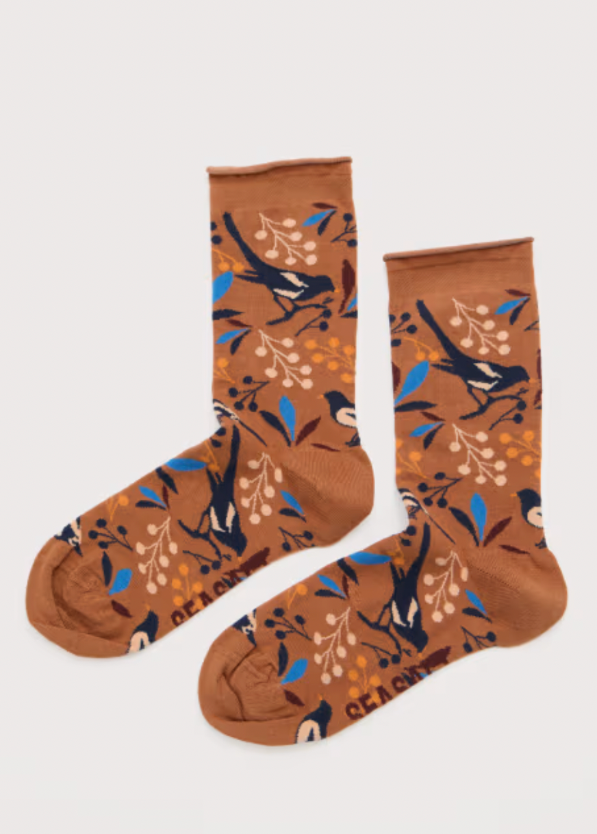 Seasalt Socks - Organic Cotton Socks in Ochre Birdies
