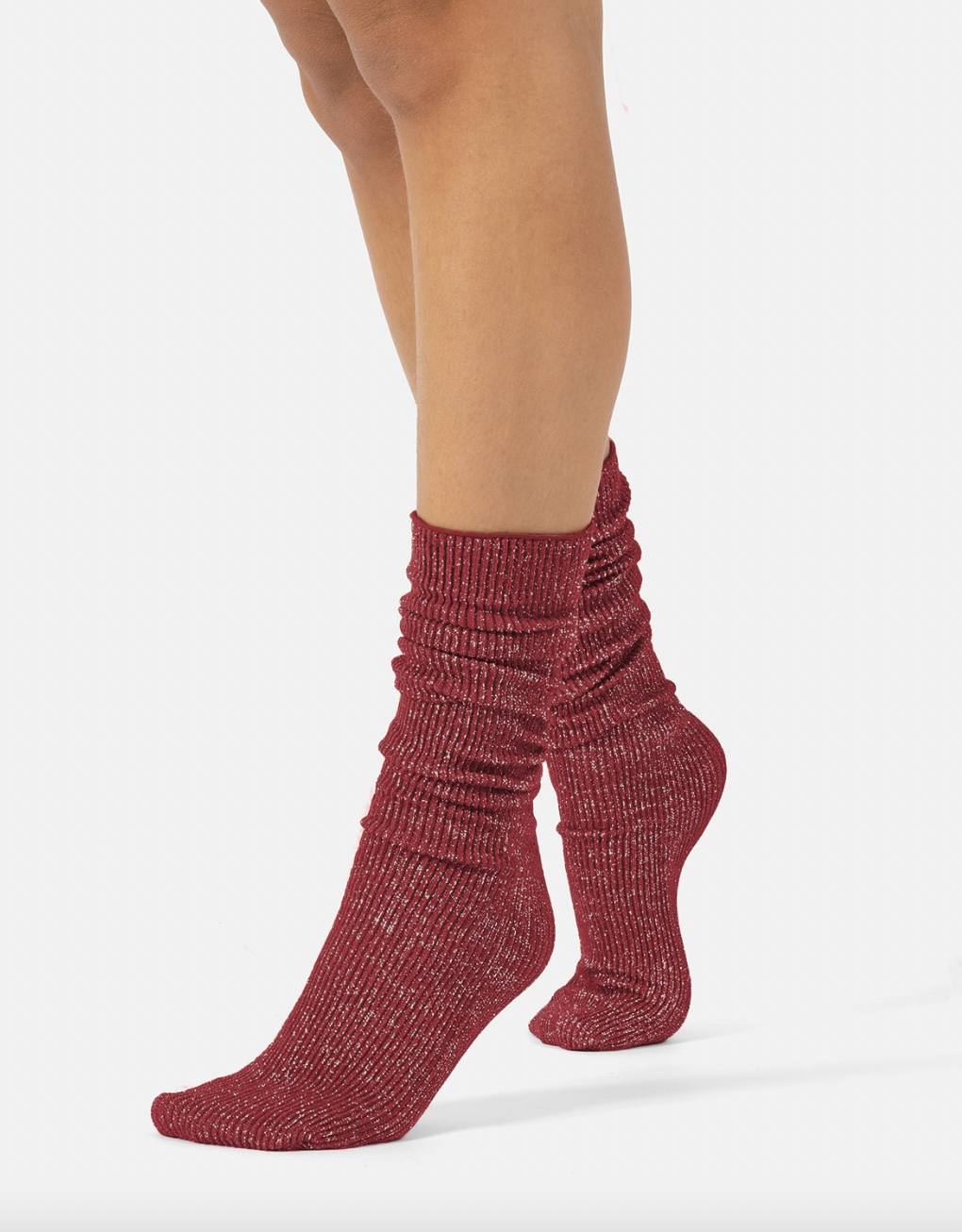 Cette - Ribbed Glitter Socks in Cardinal Red