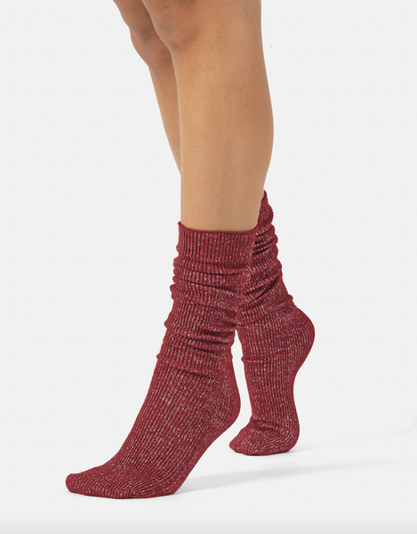 Cette - Ribbed Glitter Socks in Cardinal Red