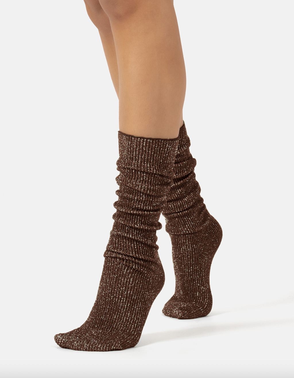 Cette - Ribbed Glitter Socks in Walnut