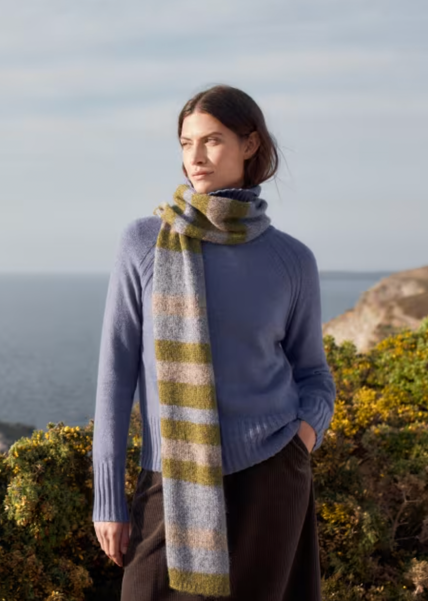 Seasalt - Striped Scarf in Moss/Lilac