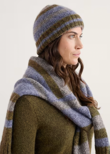 Seasalt - Cozy Hat in Moss/Lilac Stripe