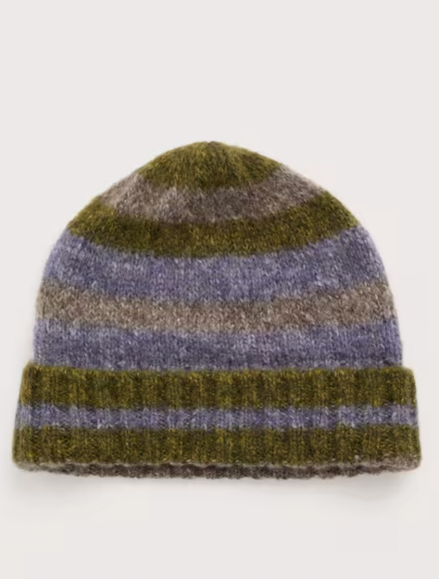 Seasalt - Cozy Hat in Moss/Lilac Stripe