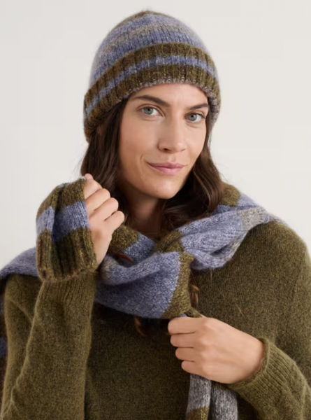 Seasalt - Cozy Hat in Moss/Lilac Stripe