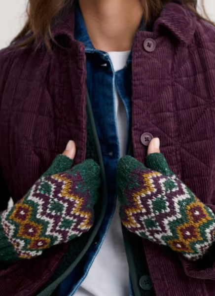 Seasalt - Fairisle Fingerless Gloves in Forest Multi