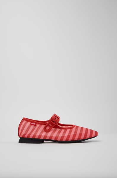Camper - Mary Janes in Red & Pink Striped Mesh