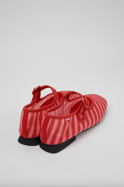 Camper - Mary Janes in Red & Pink Striped Mesh