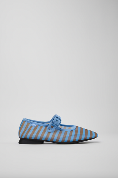 Camper - Mary Janes in Blue & Tan Striped Mesh