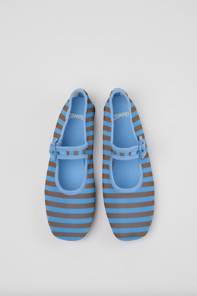 Camper - Mary Janes in Blue & Tan Striped Mesh