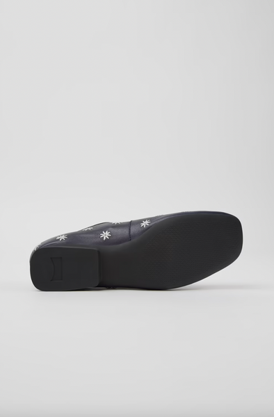 Camper - Embroidered Mary Janes in Navy Leather