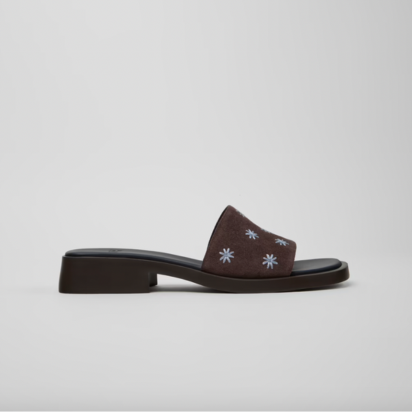 Camper - Embroidered Slide in Brown Suede