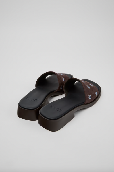 Camper - Embroidered Slide in Brown Suede
