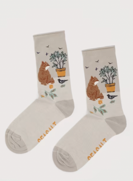 Seasalt Socks - Potted Plant & Cat Print Socks