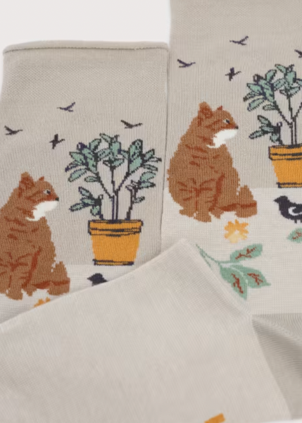 Seasalt Socks - Potted Plant & Cat Print Socks