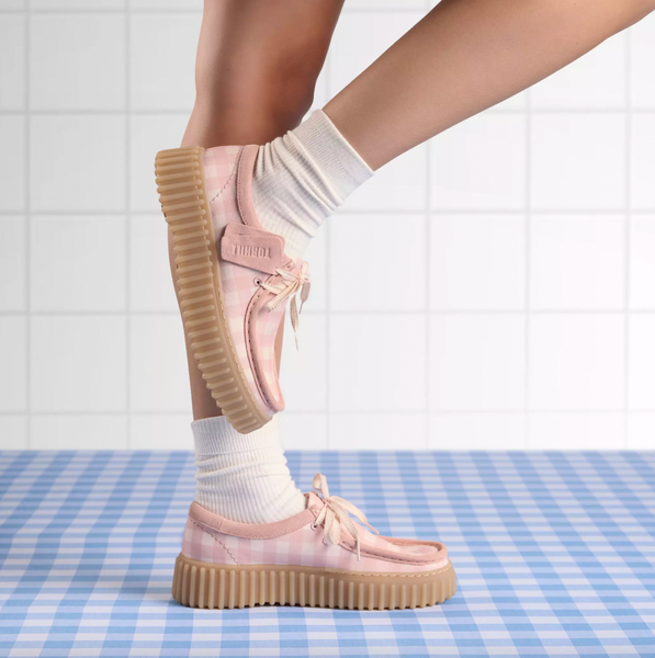 Clarks - Lace Up Shoe in Pink Gingham