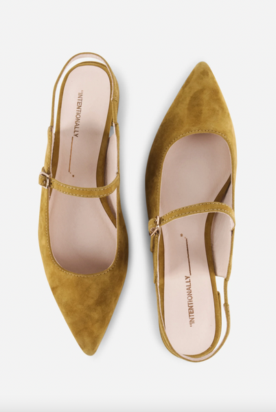 Intentionally Blank - Suede Slingback Flat in Cumin