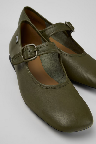 Camper - Mary Janes in Green Leather