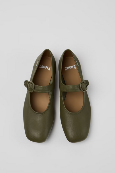 Camper - Mary Janes in Green Leather