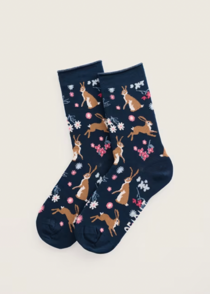 Seasalt Socks - Navy Bunnies Bamboo Socks