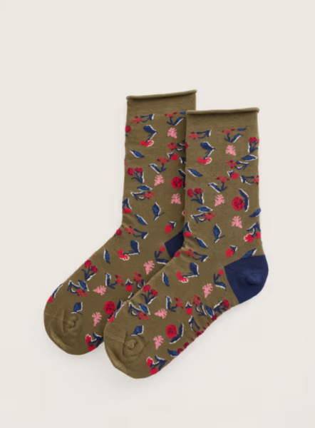 Seasalt Socks - Organic Cotton Socks in Green Plant Cuttings