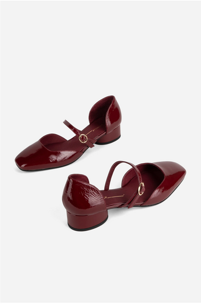 Intentionally Blank - Low Heeled Mary Jane in Crinkle Patent Merlot