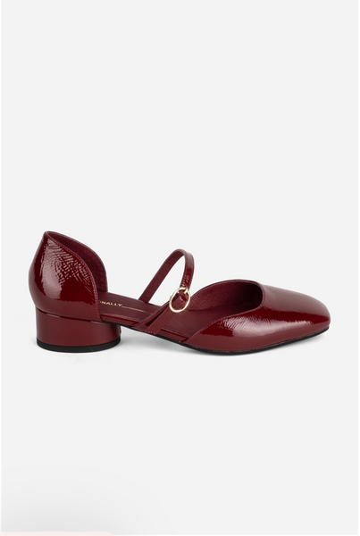 Intentionally Blank - Low Heeled Mary Jane in Crinkle Patent Merlot