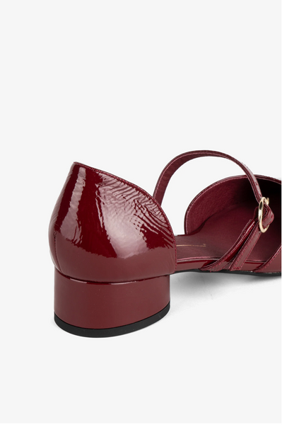 Intentionally Blank - Low Heeled Mary Jane in Crinkle Patent Merlot