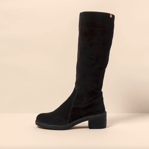 El Naturalista - Tall Suede Boot in Black