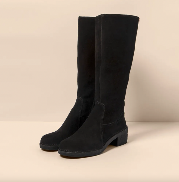 El Naturalista - Tall Suede Boot in Black